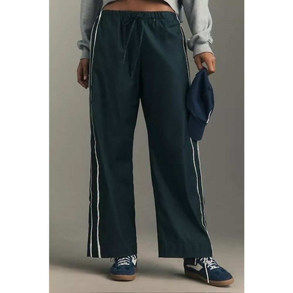 Reformation Julien Poplin Organic Wide Leg Track Pant Black White Stripe Small - Picture 6 of 11